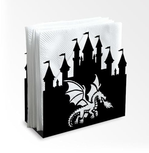 Doodlream Drache Im Schloss Dekorativer Serviettenhalter Aus Schwarzem Metall Für Den Tisch Serviettenhalter Stehend 12 x 12 x 5cm Für Zuhause Küche Restaurant Picknick Party Kaffeebar