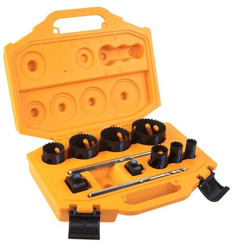 Spyder Kit de scie-cloche bimétallique de 11 pièces, 7 scies cloches, embouts pilotes HSS Hex8 et Hex10, mandrins hexagonaux et hex10, système de mandrin d'éjection rapide