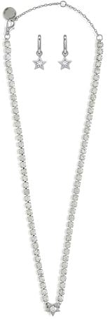 Steve Madden himmlische Star Tennis-Halskette & Ohrring-Set für Frauen, stylischer Schmuck, versilbert & Glas, inklusive Ohrringe, Halskette & Geschenkbox