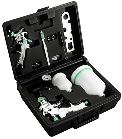 HVLP Luft-Schwerkraft-Spritzpistolen-Set, 2 Stück, Sprühpistole mit 0,8 mm, 150 ml und 1,4 mm, 600 ml, Automobil-Lackierpistole mit Verriegelungsluftdruckregler, Luftspritzpistole für Möbel, Auto