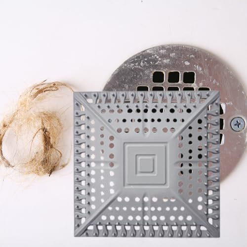 Quadrato Filtro Capelli Doccia, iAnomla 5.3 13.5cm, Silicone Filtro Doccia Capelli, Tappo Lavandino Bagno, Protezione Scarico Cucina per Lavello, Bagno, Vasca, Lavello della Cucina, Grigio