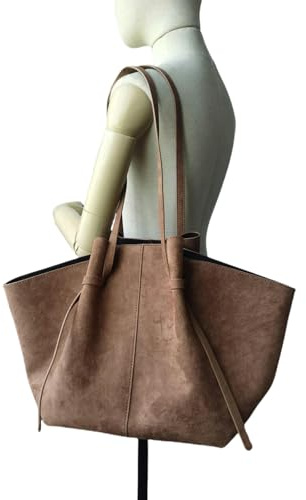 XYNM Handtasche Neue Matte Wildleder -Retro -Tasche, Große Kapazität Pu -Leder -schulterhandtasche, Ungezwungene Luxus -Einkaufstasche Für Frauen-flanellbraun