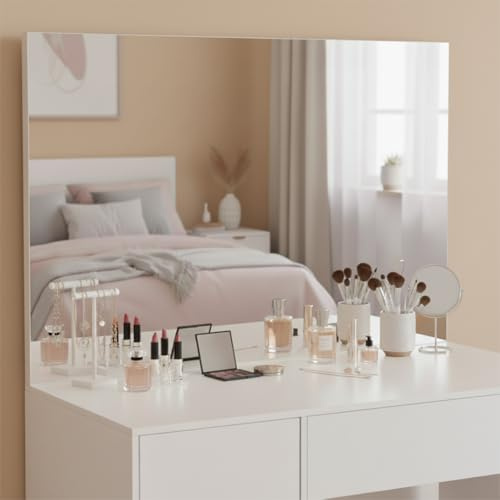 Bellamio Livny Schminkspiegel – Schminktisch Spiegel 110 × 70 cm – Kosmetikspiegel mit Eisenrahmen weiß – Badezimmerspiegel groß inkl. Wandmontage – Wandspiegel für Flur/Schlafzimmer – HD-Spiegelglas