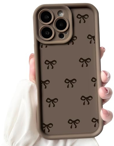 NITITOP Compatible with iPhone 16 Pro Max Case Cute Bow Ribbon Design Aesthetic for Women Girls Stylish Bowknot Pattern Full Camera Soft Shockproof More Protective Phone Cover - Brown