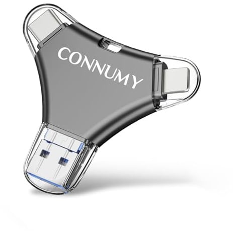 CONNUMY Clé USB 256Go pour iPhone Stockage Plug & Play sans Adaptateur | Clé USB 4 en 1 pour Phone/Pad/Android/PC, Mémoire Externe Sauvegarde des Photos/Vidéos avec Aucune Application.