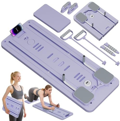 Pilates Board, Faltbarer Pilates Reformer Maschine Set Für Zuhause, Multifunktionales Core-Trainingsgerät Mit Automatischer Rückprallroll und Handyhalter Für Home Workout Equipment