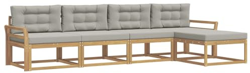 vidaXL Outdoor-Sofagarnitur 4 pcs Weiß und Hellgrau Polyester, Gartenmöbel Set, modern, wetterfest, Sitzgruppe, Ecksofa, Akazienholz, braun, modulare Lounge