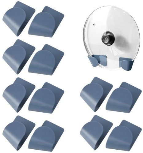 Msjuwek Adjustable Wall Mounted Pot Lid Holder 6 Pairs, Self-Adhesive Pan Lid Rack Organizer for Kitchen Cupboard and Cabinet Door, Space-Saving Storage for Cutting Boards, No Drilling