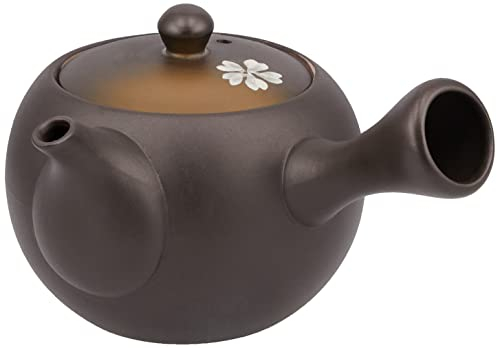 Yamakiikai Japanische Keramik Kyusu Teekanne Schwarz Kirschblüte mit Edelstahlsieb Y636 aus Japan