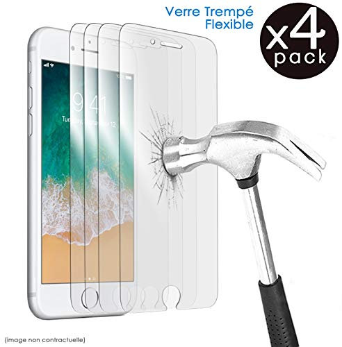 KARYLAX Pack of 4 Flexible Glass Screen Protector, 9H Hardness, Anti-Scratch, Screen Protector for Apple iPhone 7 Plus Smartphone
