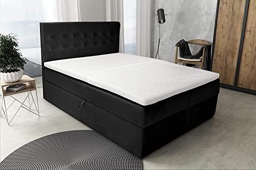 Best For Home Boxspringbett S Deluxe mit 7 Zonen Taschenfedermatratze 4 Größen 10 Farben (180x200, Schwarz)