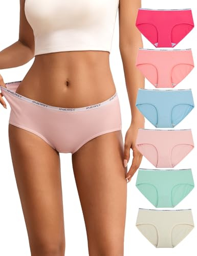 INNERSY Unterhosen Damen Baumwolle Slips Hipster Unterwäsche Frauen 6 Pack | 100% Baumwoll Schritt, Damenunterwäsche Mittlere Taille, Damenslips Bequem, Mid Slip Atmungsaktiv, Panties Sport und Alltag