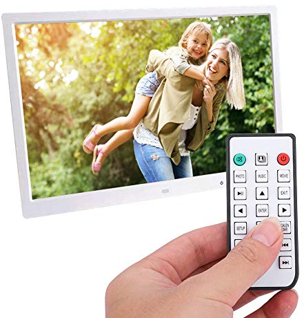 17 Zoll Digitaler Fotorahmen Tragbare LED Anzeige Foto/Musik/Videoplayer Kalenderalarm Automatischer EIN/Aus-Timer, HDMI Movie Player Bilderrahmen Unterstützung 32G SD-Karte, Fernbedienung(Weiß)