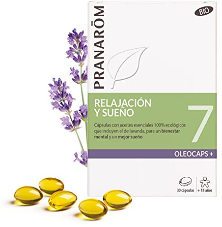 PRANAROM - Oleocaps+ 7 - Relajación y Sueño - Cápsulas con Aceites Esenciales que Incluyen el de Lavanda - para un Bienestar Mental y un Mejor Sueño - para Calmar las Tensiones - 30 cápsulas