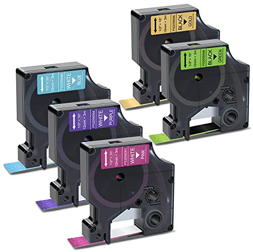 Pristar Nastro di ricambio per etichette Dymo D1 Colorpop 12 mm, confezione da 5