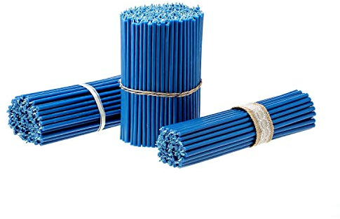 Danilovo Reine Bienenwachskerzen - Kegelkerzen Tropffrei, Rauchfrei, Lang, Dünn - Dekorative Kerzen für Kirchengebet, Dekoration oder Geburtstag - Honig-Duftkerzen 16x0,57 cm N100 (Blau, 50 Stk.)