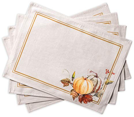 Maison d' Hermine Stoff-Tischset, 100% Baumwolle Set mit 4, dekorativ, waschbar, Ostern, Tischsets für Essen, Zuhause, Hochzeit, Bankett, Buffet, Potiron – Erntedankfest/Weihnachten (33cm x 48cm)