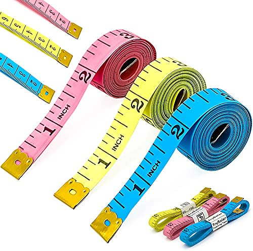 TrySalar Dual Sided Body Measuring Tape Measure for Body 3 Pack Double Scale Measurement Tape for Sewing Cloth Tailor 60 Inch/ 150 cm (Multicolor) (Multicolor 3Pcs)