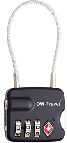OW-Travel Candado Combinacion Cable Acero Flexible Anti robo. Candado maleta TSA numerico 3 Digitos. Candados mochila y maletas. Candado Taquilla Gimnasio. TSA candado seguridad equipaje Negro 1