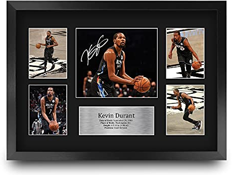 HWC Trading FR A3 Kevin Durant Brooklyn Nets Geschenke Gedruckt, Signiert Autogramm-Präsentation-Display Für Basketball-Erinnerungsstücke-Fans - A3 Eingerahmt