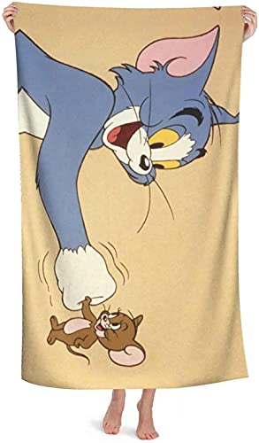 NICHIYOBI Tom and Jerry Strandtücher,3D-DigitaBadetücher,ldruck modischer Auftritt,Reisetuch,Weich und lichtbeständig (4,100x200cm)