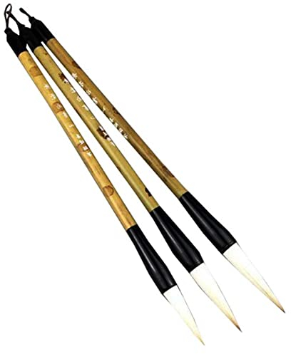 Lot de 3 pinceaux de calligraphie chinoise, pinceau japonais Kanji pour aquarelle (poils de chèvre, d'ours, de loup)