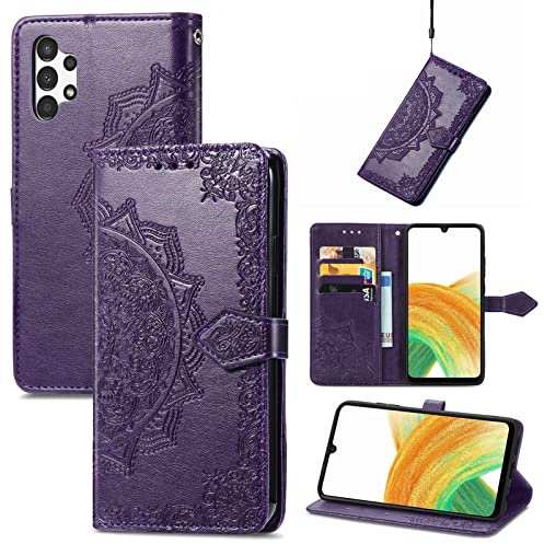 Fertuo Coque pour Samsung Galaxy A13 4G, Portefeuille Étui Housse en Cuir à Rabat avec Porte Carte, Chiusura Magnetica [Motif de Mandala] Flip Cover Case Antichoc pour Galaxy A13 4G, Violet