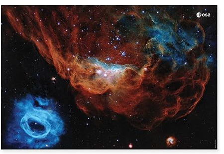 Spreadshirt ESA European Space Agency Hubble Teleskop Blazing Starbirth Nebel Poster 60x40 cm, One size, Weiß