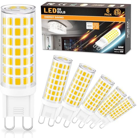 comzler G9 LED Bulb 4000K Natural Daylight, 6W 60 Watt Halogen Equivalent G9 LED Bulb Bi Pin Ceramic Base, 600LM T4 G9 Light Bulbs for Chandeliers No-dimmable 6 Pack