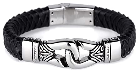 Wycian Herrenarmband Silber, Lederarmbänder Jungs Totems 22.5CM Rostfreier Stahl Wunderschöne Geschenkidee für Männer