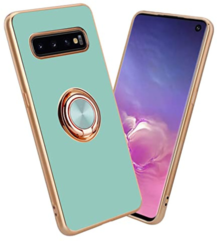 Cadorabo Hülle kompatibel mit Samsung Galaxy S10 4G Schutzhülle TPU Silikon Case mit Ring Design mit Kameraschutz Slim Kratzfest Weiche Gummi mit Rundumschutz Case Hülle für Galaxy S10 4G in Türkis
