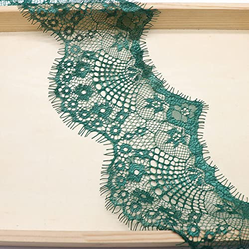 Duories 6 Yards 9.5cm Elastizität Spitzenband Vintage Spitze-Borten Spitzenbordüre Zierband Spitzenstoff Spitze Borte lace Trim für Nähen DIY Handwerk Hochzeit Tischdeko Kleidung Deko Geschenk,Grün