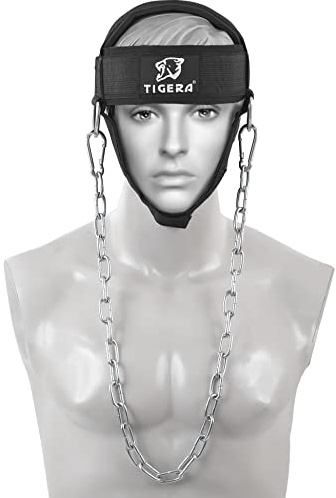 TIGERA Sports Neck Harness Neck Exerciser Builder Support for Strength & Resistance Training Weight Lifting Head Harness for Stronger Neck & Traps with Adjustable Neck Strap & Steel Chain