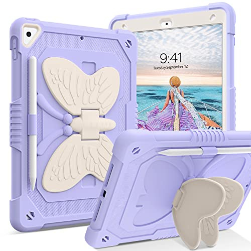 YINLAI iPad Case - 2021/2020/2019 Two Layer Bumper Shockproof Butterfly Stand Protective Full Body Kid Cover for iPad 10.2 Inch, Lavender