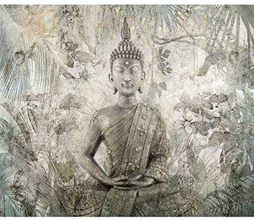 murando - Vlies Fototapete Buddha 450x315cm - Foto Tapete Schlafzimmer Wohnzimmer Vliestapete XXL Wandtapete Motivtapeten Bildtapete 3d Effekt Wand Dekoration - Orient Zen Blumen Blätter p-C-10021-a-a