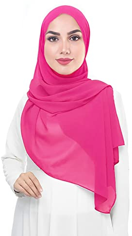 Lina & Lily Damen Muslim Premium Chiffon Hijab Kopftuch Schal aus Leicht Stoff (Neonrosa)