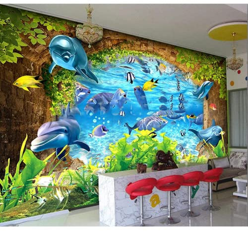Papier Peint Panoramique Monde Sous Marin Aquarium Papier Peint 3D Intissé Decoration Murale Chambre Salon