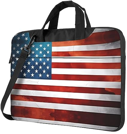 YYHHAOFA Laptoptasche - Stoßfest Weiche Oxford Tuch Schultertasche Für Laptops Vintage Amerikanische USA Flagge, Schwarz, 15.6 inch