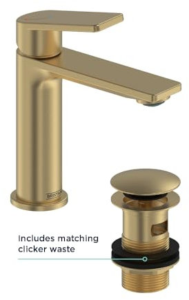 Bristan Frammento Eco Start Basin Mixer with Clicker Waste Brushed Brass