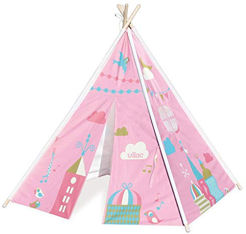 Vilac Tipi-Zelt für Kinder: Collapsibles Indianer-Zelt mit Holzgestell und Baumwollgewebe, 130 x 150 x 130 cm, für Indoor- und Outdoor-Spiel, ab 3 Jahren