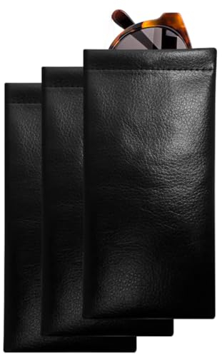 3 Pezzi Custodia Occhiali Morbida Borsa per Occhiali da Sole Custodia Porta Occhiali in Pelle Sacchetto per Occhiali Portatile Morbido da Lettura Custodia Occhiali da Vista Nera per Bambini Donna Uomo