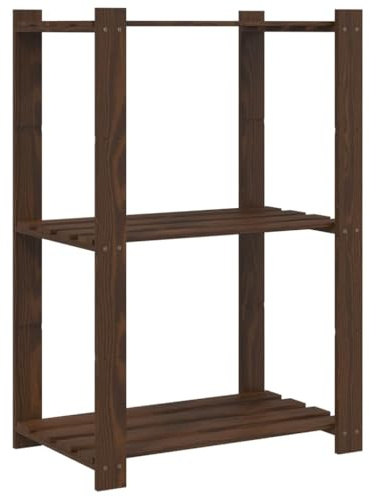 vidaXL Lagerregal mit 3 Böden Braun 60x38x90 cm Massivholz Kiefer