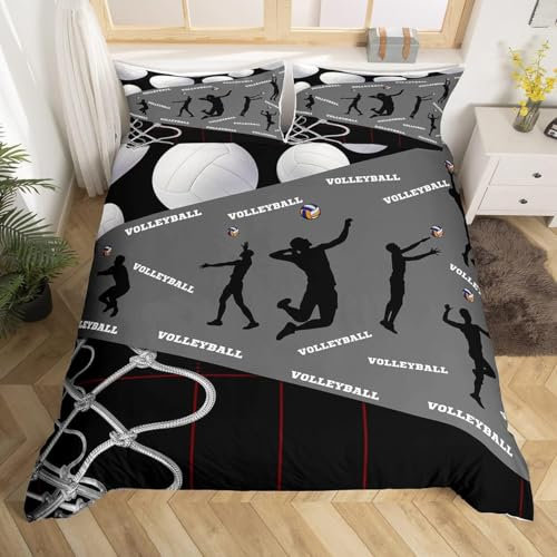 Bettwäsche 135x200 Volleyball 3D Bettwäsche-Sets Jungen-Jugendsport 3 Teilig Weich Mikrofaser Bettbezug Set mit Reißverschluss + 2 Kissenbezüge 80x80 cm L1394