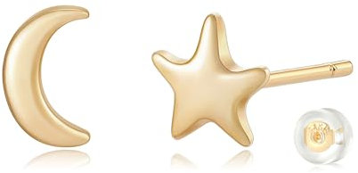 Jenosy Gold Ohrringe Damen - Mond Sterne Ohrstecker, Knorpel Huggie für Mädchen, Hypoallergene Vergoldete Modeschmuck für Frauen