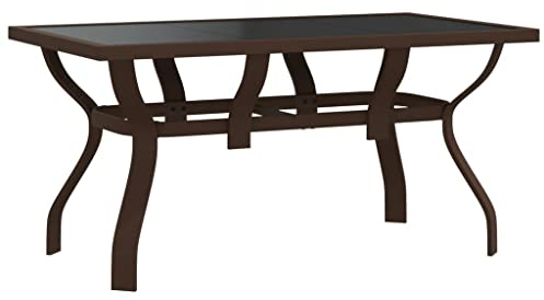 Table d'extérieur, Table à Manger, Table de Jardin, Table de Balcon, Table de terrasse, Table Jardin, Table extérieure, Table à Dîner de Jardin, Marron et Noir 140x70x70 cm Acier et Verre