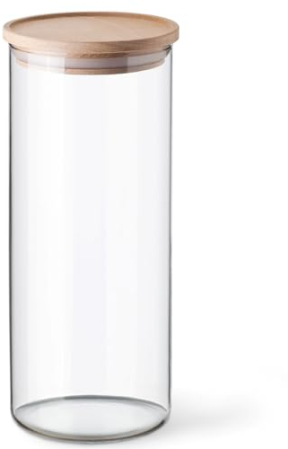 SIMAX - Vorratsglas mit Deckel aus Holz, Fassungsvermögen 1,4 l, Maße 9,6/23,3 cm – Borosilikatglas – sehr hohe Widerstandsfähigkeit – 5142/LW