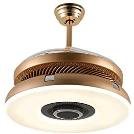 ZZJDBF 42 Inch Retractable Ceiling Fan with Light and Bluetooth Speaker, 7 Color Change Music Player Ceiling Chandelier with Remote,Fan Lighting Fandelier for Bedroom Living Room