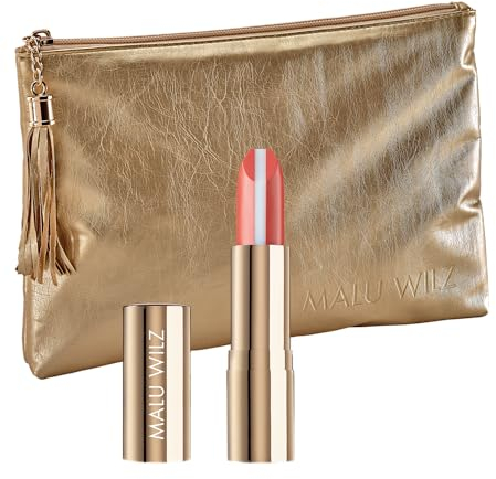Malu Wilz Skin Care Set Triple Care Lipstick Nr. 30 und Kosmetiktasche Gold I Lippenstift zur Lippenpflege und praktische Make up Tasche in einem Set