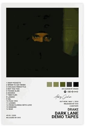 AmAzwi Drake Poster Dark Lane, Demo-Bänder, Album, Leinwand, Poster, Wandkunst, Dekordruck, Bild Gemälde für Wohnzimmer, Schlafzimmer, Dekoration, ungerahmt: 20 x 30 cm
