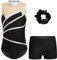 Kvysinly Glänzend Turnanzug Mädchen Gymnastikanzug Set Turnbody mit Haarband und Hose Ballettkleidung Tanz Training Dancewear Silber 146-152